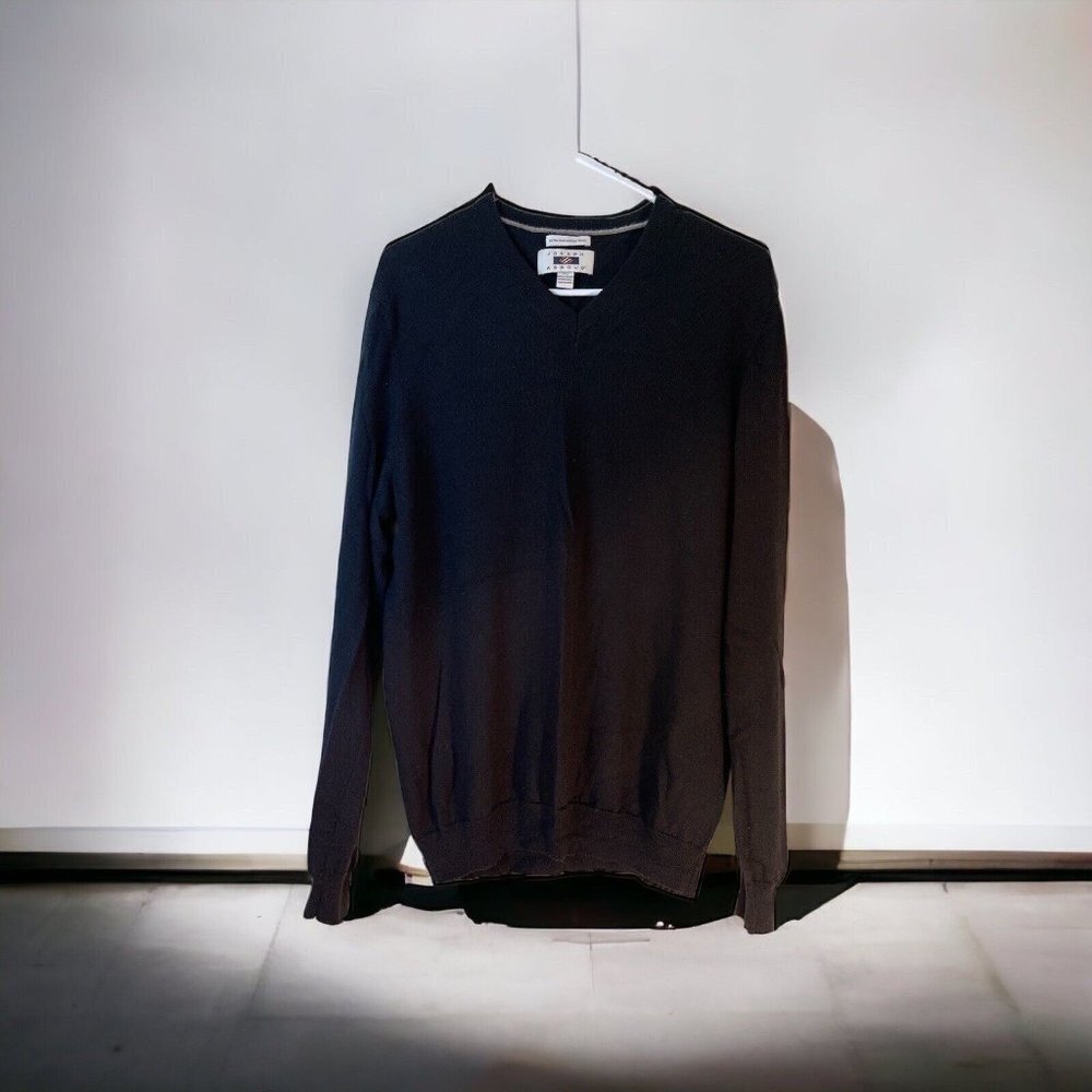Joseph Abboud 100% Extra Fine Merino Wool V-neck Stretch Sweater Men's Black XL